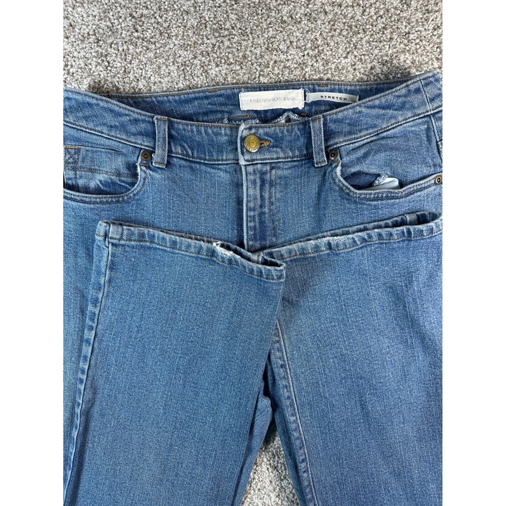 Jones New York Jeans Womens 4 Blue Denim Straight Leg Stretch Mid Rise Casual